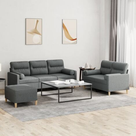 vidaXL Ensemble de canapés 3 pcs coussins gris foncé tissu (1/5)