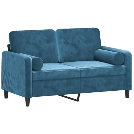 vidaXL Canapé 2 places avec oreillers décoratifs bleu 120 cm velours (1/5)
