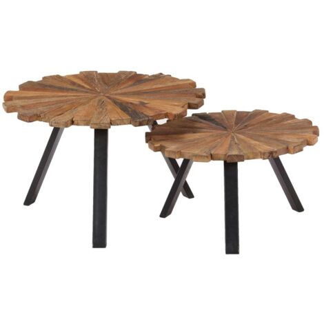 Vidaxl – Table basse fixe en bois de récupération massif – Set de 2 tables – Dimensions 60x40cm et 50x30cm – Finition laquée et polie (1/5)