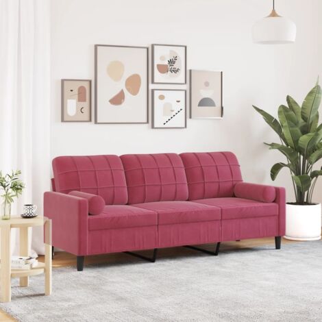 Canapé 3 places avec oreillers bordeaux 180 cm velours vidaXL (1/5)