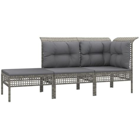 Vidaxl – Salon de jardin 3 pcs – Résine tressée gris – Coussins confortables – Canapé d'angle et repose-pieds inclus – Pour extérieur (1/6)