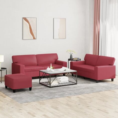 vidaXL Ensemble de canapés 3 pcs rouge bordeaux similicuir (1/5)
