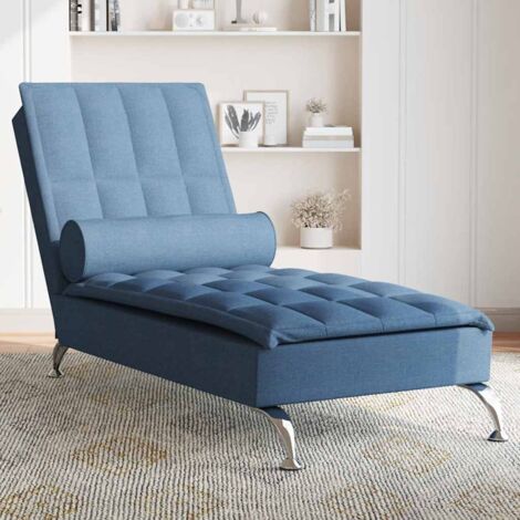 Chaise longue de massage avec traversin bleu tissu vidaXL (1/5)