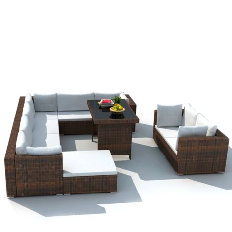 Salon de jardin 10 pcs avec coussins Résine tressée Marron vidaXL