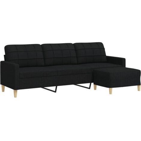 Vidaxl – Canapé d'angle 3 places noir 210 cm – Tissu 100% polyester – Cadre métal robuste – Repose-pieds inclus – Confort optimal (1/6)