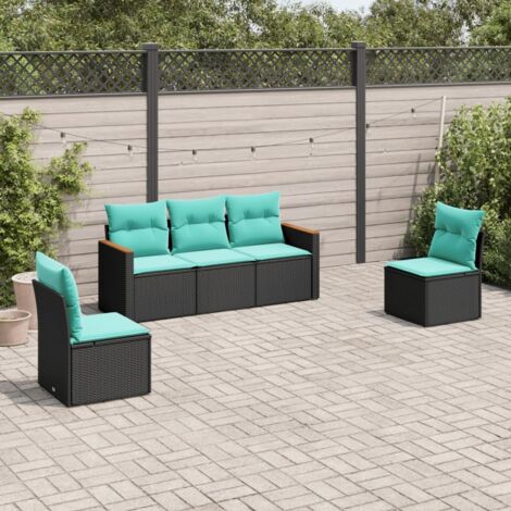 vidaXL Salon de jardin 5 pcs avec coussins noir résine tressée (1/5)