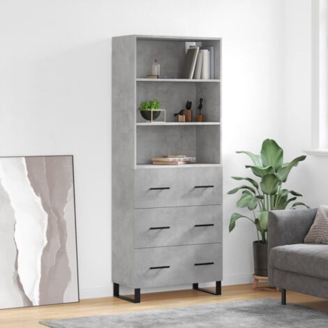 Buffet haut Gris béton 69,5x34x180 cm Bois d'ingénierie vidaXL (1/5)