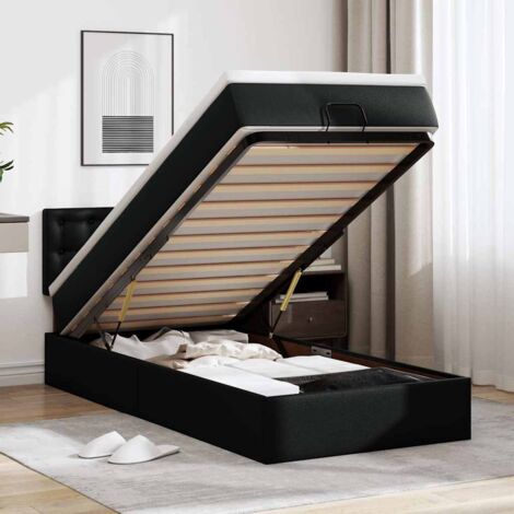 Vidaxl – Lit coffre avec matelas 100x200 cm similicuir noir – Mécanisme de levage hydraulique – Rangement intégré – Capacité 140 kg (1/7)