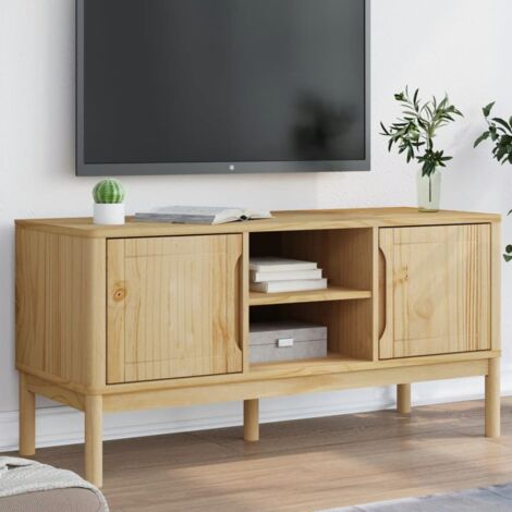 vidaXL Meuble TV FLORO cire marron 114x43x55 cm bois massif de pin (1/5)