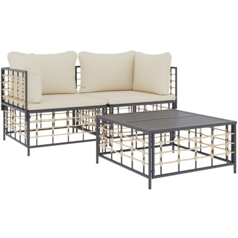 vidaXL Salon de jardin 3 pcs avec coussins anthracite résine tressée (1/5)