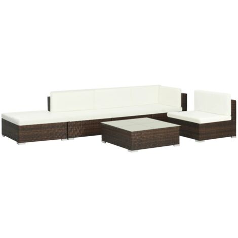 Salon de jardin 6 pcs avec coussins Résine tressée Marron vidaXL