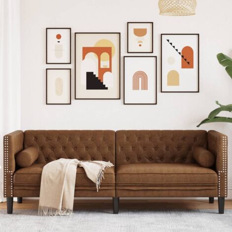 vidaXL Canapé Chesterfield avec traversins 3 places similicuir daim