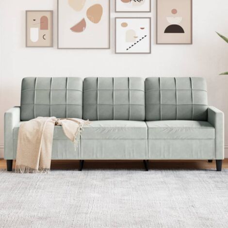 Canapé à 3 places Gris clair 180 cm Velours vidaXL (1/6)