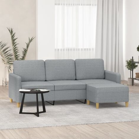 Vidaxl – Canapé droit 3 places gris clair 180 cm – Tissu polyester durable – Structure en métal et contreplaqué – Repose-pieds inclus (1/6)