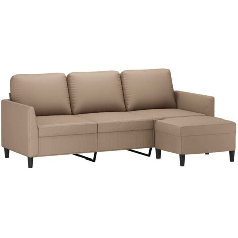 Vidaxl – Canapé droit 3 places cappuccino 180cm – Similicuir résistant aux taches – Structure en métal et contreplaqué – Confort optimal avec repose-pieds (1/5)