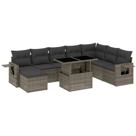 vidaXL Salon de jardin 9 pcs avec coussins gris résine tressée (1/5)