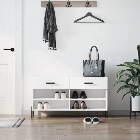 Banc à chaussures blanc 102x35x55 cm bois d'ingénierie vidaXL (1/5)
