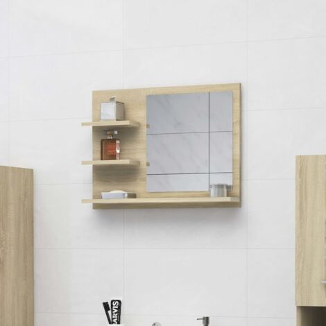 Vidaxl – Miroir simple de salle de bain chêne sonoma – Dimensions 60 x 10,5 x 45 cm – Bois d’ingénierie et acrylique – 3 étagères intégrées