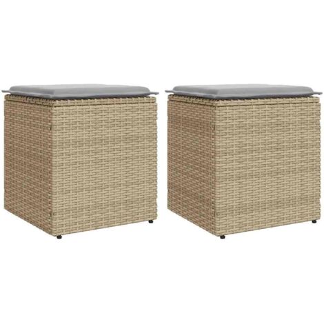 vidaXL Tabourets de jardin avec coussins lot de 2 beige résine tressée