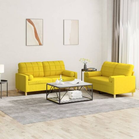 Ensemble de canapés 2 pcs avec coussins jaune clair tissu vidaXL (1/5)