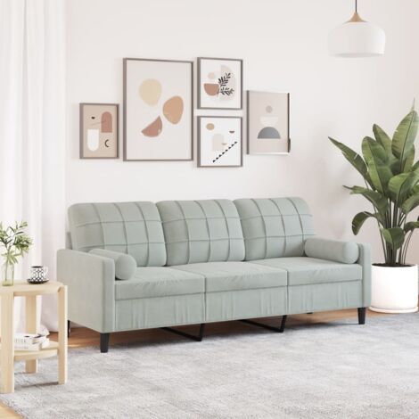 vidaXL Canapé 3 places avec oreillers gris clair 180 cm velours (1/5)