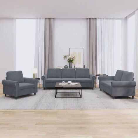 vidaXL Ensemble de canapés 3 pcs avec coussins Gris foncé Velours (1/5)
