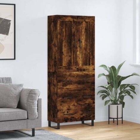 Buffet haut Chêne fumé 69,5x34x180 cm Bois d'ingénierie vidaXL