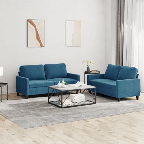 vidaXL Ensemble de canapés 2 pcs avec coussins Bleu Velours (1/5)