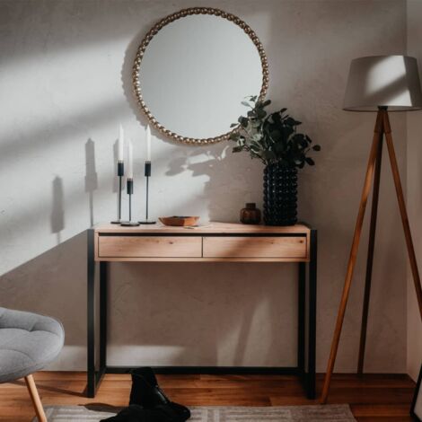 Table console Denver 44 – MDF et panneaux de particules – 2 tiroirs avec glissières métalliques – Design industriel moderne – 100 x 35 x 75 cm (1/8)