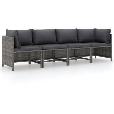 Canapé de jardin à 4 places avec coussins Gris Résine tressée vidaXL
