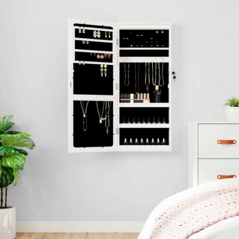 Vidaxl – Armoire à bijoux murale avec miroir et éclairage LED – Bois d'ingénierie blanc – Dimensions 37,5 x 10 x 90 cm – Design verrouillable (1/5)