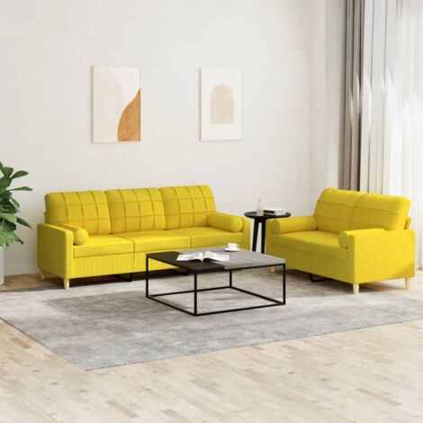 Ensemble de canapés 2 pcs avec coussins jaune clair tissu vidaXL (1/5)