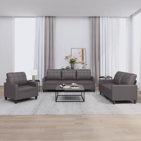 Vidaxl – Ensemble de canapés 3 pcs similicuir gris – Canapé droit 2 places 138x77x80cm – 3 places 198x77x80cm – Assemblage requis