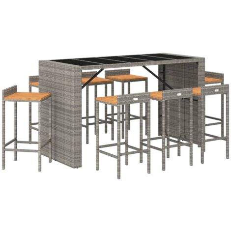 Ensemble de bar jardin 9 pcs gris poly rotin/bois massif acacia vidaXL (1/5)