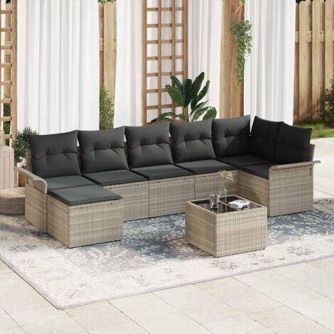 Ensemble de canapé de jardin 8 pcs Gris clair Poly rotin vidaXL (1/5)