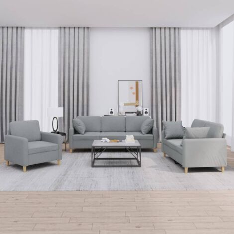 vidaXL Ensemble de canapés 3 pcs coussins gris clair tissu (1/5)