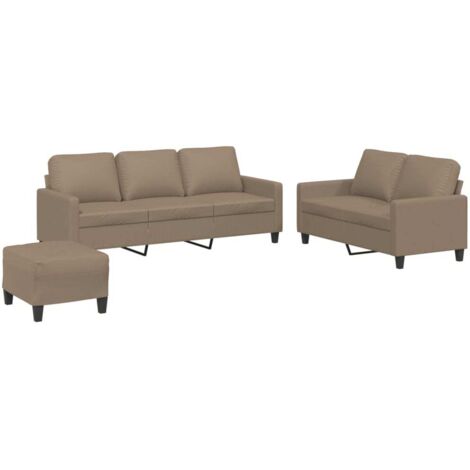 Vidaxl – Ensemble de canapés 3 places et 2 places avec repose-pied – Similicuir cappuccino – Dimensions 198x77x80cm et 138x77x80cm (1/6)