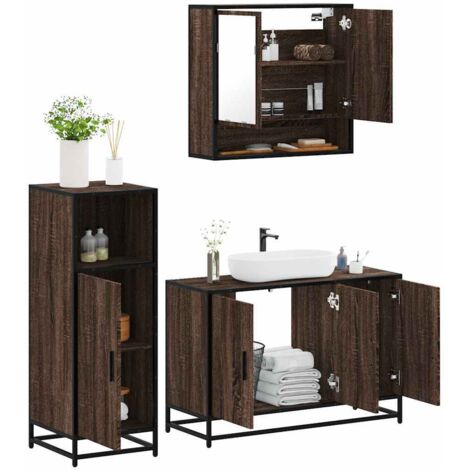 Ensemble de meubles de salle de bain 3 pcs Chêne marron vidaXL (1/5)