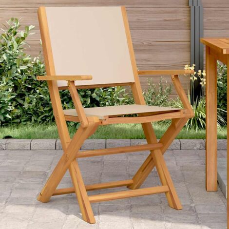vidaXL Chaises de jardin lot de 2 beige bois d'acacia massif et tissu (1/5)
