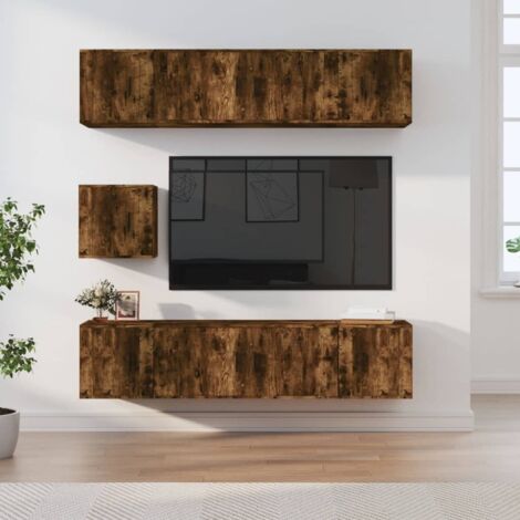 vidaXL Ensemble de meubles TV 7 pcs Chêne fumé Bois d'ingénierie (1/5)