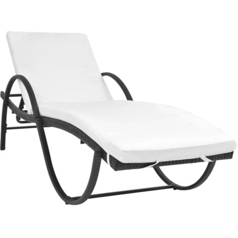 vidaXL Chaise longue avec coussin Résine tressée Noir (1/6)