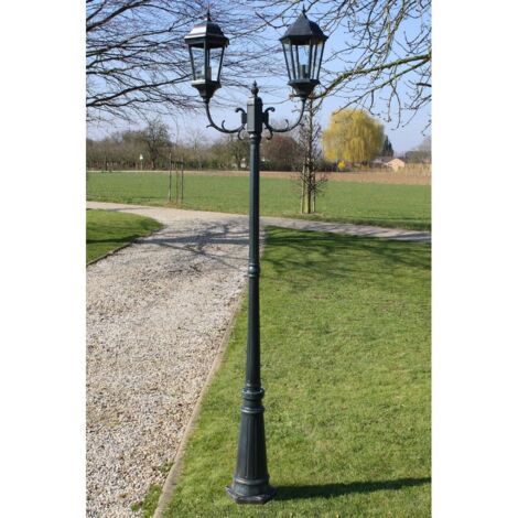 Lampadaire d'extérieur 2 bras 230 cm – Aluminium vert foncé et noir – Douille E27 – Protection IP44 – Pour éclairage décoratif – Xl Destock (1/8)