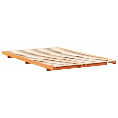 Vidaxl – Cadre de lit surélevé marron cire 140 x 190 cm – Bois massif en pin – Style japonais et scandinave – Montage facile (1/5)