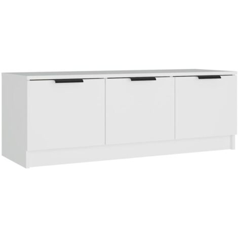Vidaxl – Meuble TV blanc 102x35x36,5 cm – Bois d'ingénierie résistant à l'humidité – Compartiments pour appareils multimédias – Assemblage requis (1/6)
