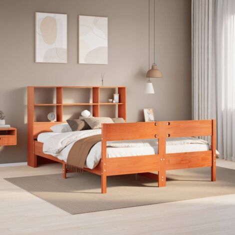 vidaXL Lit bibliothèque sans matelas cire marron 120x190cm pin massif (1/5)