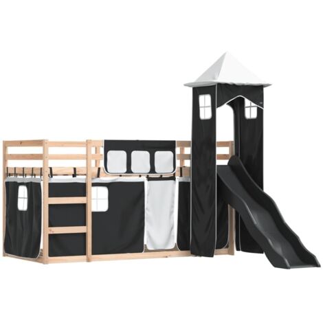 vidaXL Lit superposé sans matelas avec toboggan blanc noir 90x190 cm (1/5)
