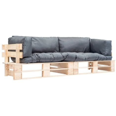Canapés de jardin palette 2 pcs avec coussins gris Pinède vidaXL (1/5)