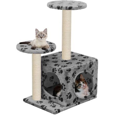 Arbre à chat avec griffoir en sisal 60 cm Gris Motif de pattes vidaXL (1/5)