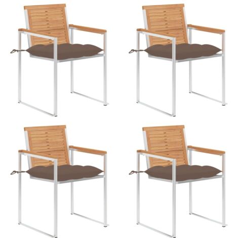 vidaXL Chaises de jardin lot de 4 avec coussins Bois de teck massif (1/5)