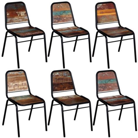 Vidaxl – Lot de 6 chaises à manger en bois recyclé massif – Acier enduit de poudre – Dimensions 44x59x89 cm – Charge max 110 kg (1/7)